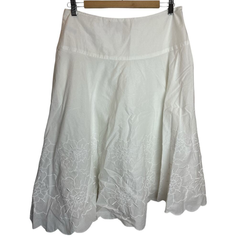 Michael Kors White Floral Flare Midi Skirt Women's Size 8